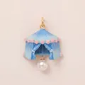 Ciondolo a forma di tenda blu chiaro con perla bianca per accessori gioielli DIY - Ciondolo Tenda Blu con Pizzo Solo (Senza Catena)