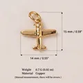 Detailed dimensions of the gold-toned airplane copper pendant charm for jewelry making - Airplane Pendant (6)