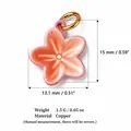 Macro detail view of pink flower pendant showing dimensions and copper material specifications - 8 Pink Flower