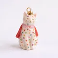 Ciondolo a forma di gatto 3D in ceramica dipinto a mano con corona d'oro e mantello rosso - Ciondolo Gatto Con Stampa a Cuore Corona E Mantello