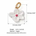 Detailed view of a white enamel flower pendant charm with measurements and 0.9g weight - 10 White Flower