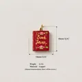 Vintage red book charm pendant for DIY handmade jewelry, 19mm x 14mm copper accessory - No.3 Magic Book Of Love Pendant