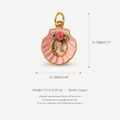 Dimensions détaillées du charm en cuivre portrait rose et coquillage avec lignes de mesure - 2 Pendentifs Coquillage Rose