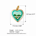 Detail showing measurements and weight of copper heart pendant with duck painting - Heart Fence Gold Edge Pendant Only (Without Chain)