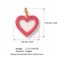 Vista dettagliata del ciondolo a cuore in rame rosa con misure e specifiche di 13,8 mm. - Ciondolo a cuore
