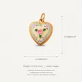 Detailed heart pendant view with 19.9mm height and 16.7mm width measurements. - Heart Rose Flower Pendant