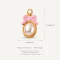 Ciondolo fiocco rosa dorato con perla, accessorio gioielleria in rame altezza 21,5 mm - Pendaglio Perla Fiocco Rosa