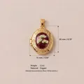 Vista dettagliata del medaglione floreale ovale placcato oro con dimensioni e peso - Medaglione Ovale / Fiore Bianco su Rosso (No.6)