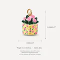 Detailed view of floral basket pendant in yellow and pink, 19.6mm height. - White Book Flower Bouquet-9
