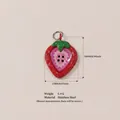 Stainless steel strawberry button pendant for DIY jewelry making with dimensions shown - Strawberry Charm (6109955060392) / 24x17mm / Red/Green