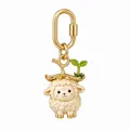 Detail view of a cute gold-plated sheep keychain with a green sprout hat ornament. - Sprout Sheep Pendant
