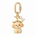 Macro detail of a cute dog animal keychain with a gold-plated clasp and bone charm - Bone Dog Pendant