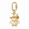 Detailed view of cute gold-plated chick bag pendant with green caterpillar - Worm Chicken Pendant