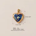 Pendentif cœur en émail plaqué or avec motif floral bleu pour la création de bijoux - Pissenlit Violet Bleu (No.11)