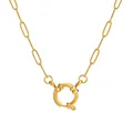 Minimalist gold-colored paperclip chain necklace with a stylish circular sailor clasp - 18mm Sailor Clasp Paperclip Chain