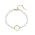 Bracelet en perles blanches élégant avec breloque cercle en acier doré - Bracelet Réglable en Perles Artificielles