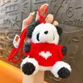 Niedlicher Plüsch-Panda-Schlüsselanhänger mit rotem Herzpullover und Umhängeband - Panda - Roter Pullover