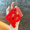 Handmade red crochet 100 number keychain with lucky bell and tag for student exam - God of Exams (Number 100) / Red