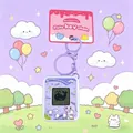 Nostalgic purple mini handheld game console keychain with cute cartoon character design - Square Pet Console Pendant / Purple