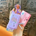Purple cartoon camera projector keychain with cute pink bear illustration for kids - Fun Projector Camera Pendant / Purple