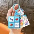 Llavero de teclado de dibujos animados azul claro, juguete antiestrés con gatos - Botón de Cuatro Rejillas para Niño de Cuatro Ojos / Azul