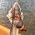 Vintage brown leather dog keychain charm with braided rope and bear tag for bags - French Bulldog / Brown