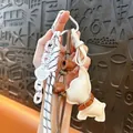 Niche retro leather dog keychain featuring cream bulldog charm and stylish braided cords - French Bulldog / White