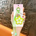 Handmade green braided rope keychain with alloy yellow flower pendant for bags - Flower Pendant / Green
