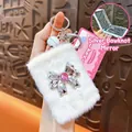 White plush keychain with silver bow foldable mirror and bell accessory - Bowknot Folding Mirror Pendant / White