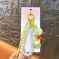 Lindo dije de bolso amarillo con correa de perlas y pompón suave - Amarillo