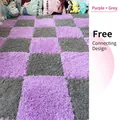 Tapis de chambre en peluche à carreaux violets et gris doux - Patchwork Violet et Gris / 30x30x1cm
