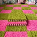 Dalles de moquette en peluche emboîtables motif à carreaux vert et rouge rose doux - Rouge et Vert / 30x30x1cm