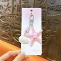 Pink starfish and white seashell keychain charm on fashion accessories card - Ocean Starfish Shell Charm / Pink
