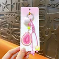 Porte-clés mignon tranche de goyave avec pompon rose et cordon perlé pour sac déco - Goyave