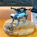 Cyberpunk mechanical dog drone hybrid keychain variant in silver and cyan blue finish - Pull-Back Mechanical Dog Pendant / Silver