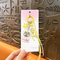 Adorable yellow cartoon cat keychain bag charm with decorative beads and bow tassel - Yellow - Cute Cat Bag Charm