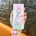 Adorable pink plush tulip flower keychain with Nice embroidery for bags and keys - Tulip Flower Bag Charm / Pink