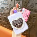 Purple plush heart folding mirror keychain with cute lace trim and purple bell charm - Plush Heart Mirror Charm / Purple