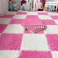 Tapis de sol puzzle en peluche à motif damier rose et blanc - Rouge et Blanc / 30x30x1cm