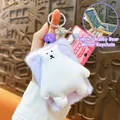 Cute purple plush bear portable folding mirror keychain accessory with purple bell - Cute Bear Folding Mirror Pendant / Purple