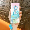Cute light blue plush tulip flower keychain pendant for handbags and backpacks - Tulip Flower Bag Charm / Blue