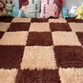 Tapis de chambre en peluche à carreaux, tons café foncé et clair, dalles puzzle. - Patchwork Café Foncé et Clair / 30x30x1cm