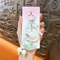 Exquisite white tulip flower plush bag charm with heart beads and star clip keychain - Tulip Flower Bag Charm / White