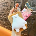 Portable plush bear keychain featuring a built-in folding mirror and cute brown bell charm - Cute Bear Folding Mirror Pendant / Dark Coffee