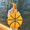 Vibrant orange basketball-shaped silicone coin purse keychain for earphone storage - Basketball-themed / Basketball (Orange)