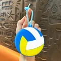 Vibrant sports volleyball style silicone mini coin purse and earphone bag with blue lanyard - Volleyball Style / Volleyball (Multicolor)