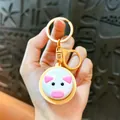 Hand-held cute white pig LED light-up button fidget keychain with yellow clip for bags - Piggy Bun / Luminous Button Charm