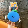 Cute blue mangosteen shaped silicone mini coin purse and keychain bag charm pendant - Blue - Mangosteen Coin Purse Pendant