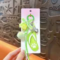 Creative green flip-flop keychain with checkered bow and cute paw print charm for bags - Flip-flop Pendant / Green