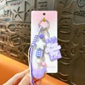 Cute purple keychain featuring a chocolate charm and soft fur ball for bags and car keys. - Chocolate Pompom Charm / Purple